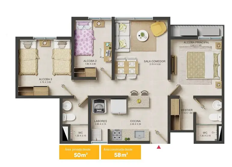 Plano del apartamento Altos de Sole Mío